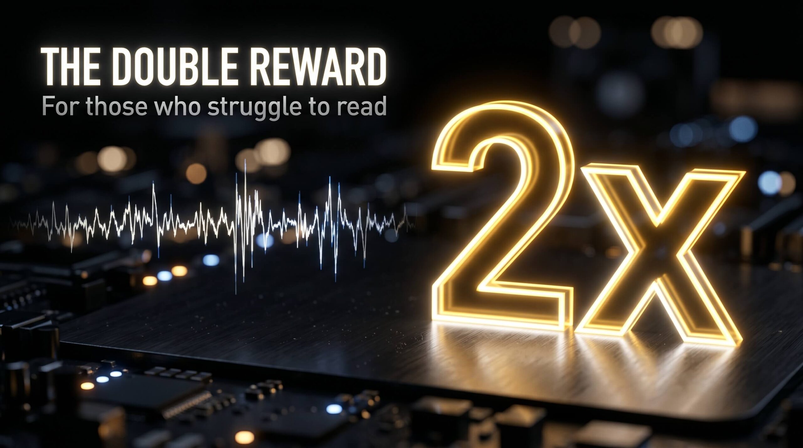 Graphic highlighting the authentic Hadith promising a double reward for beginner Muslims or non-Arabic speakers who struggle and stutter while trying to recite the Quran.