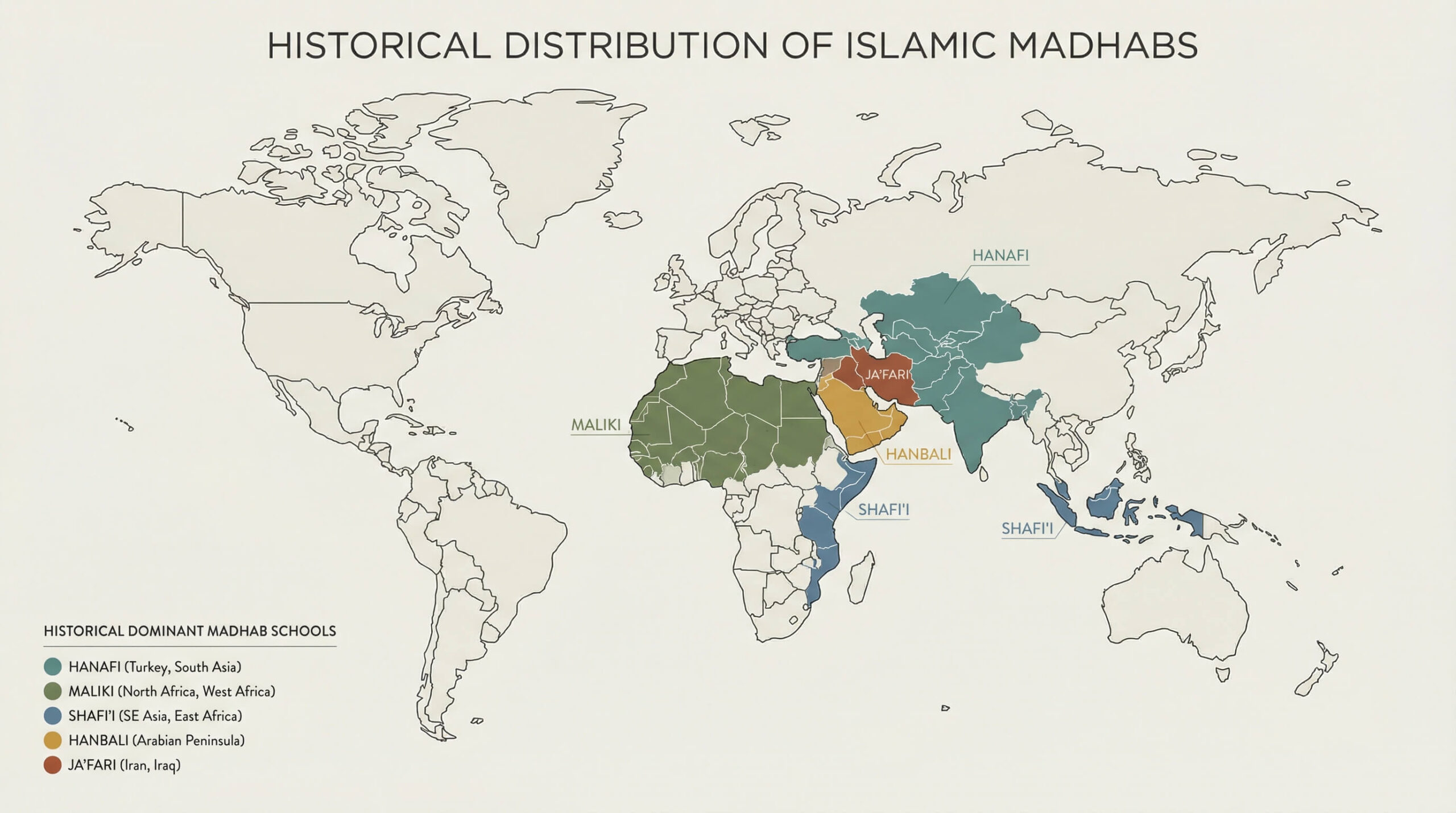 The Five Major Schools of Islamic Jurisprudence (Madhabs)