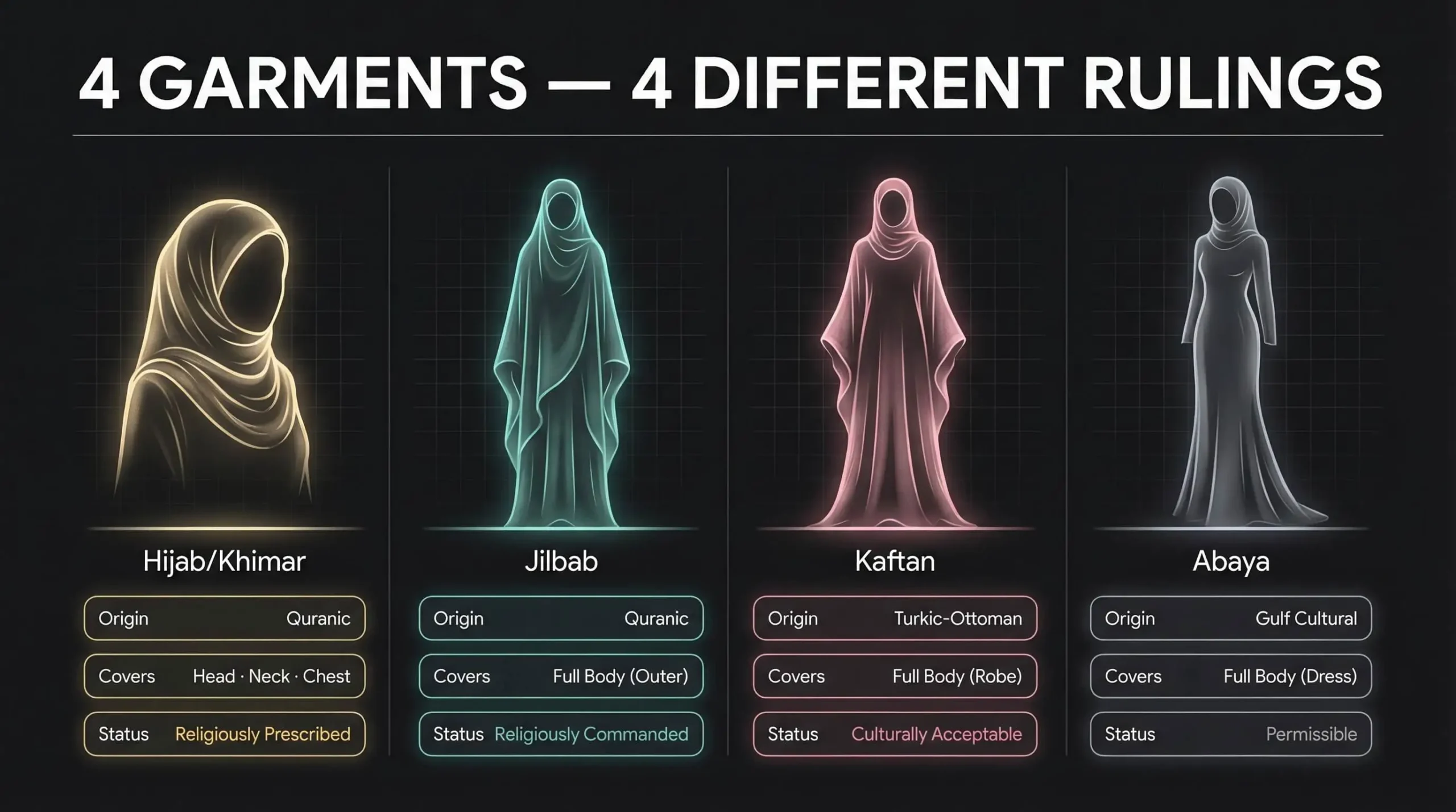 Hijab vs Kaftan vs Jilbab vs Abaya Quick Comparison Table